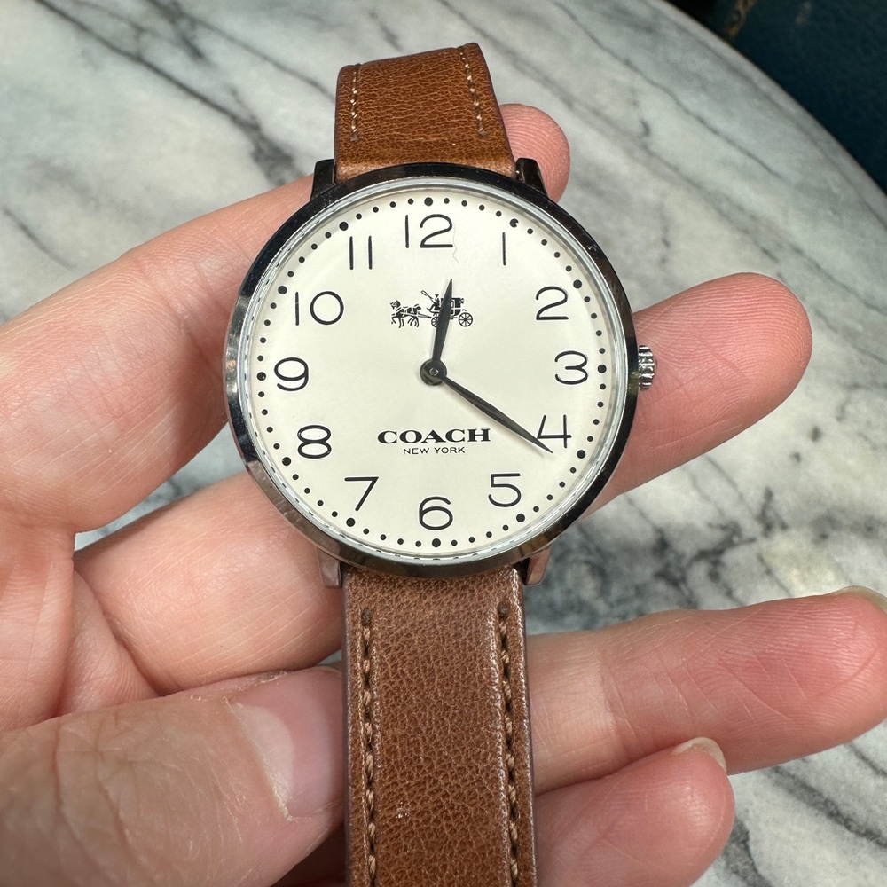 Coach Slim Easton White Dial Brown Leather Strap Watch for Women